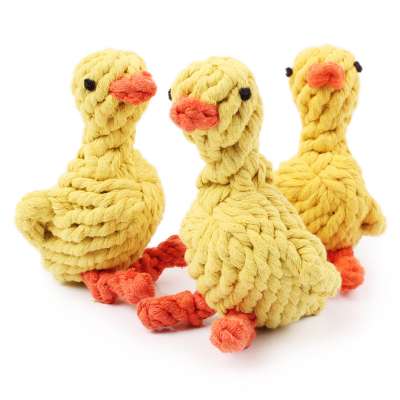 High Quality Cute Yellow Duck Interactive Play Bite Cotton Braided Rope Dog Toy Chew