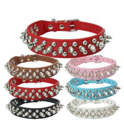 Fashion Pet Adjustable Spiked Rivet Studded Leather Cat Dog Collars